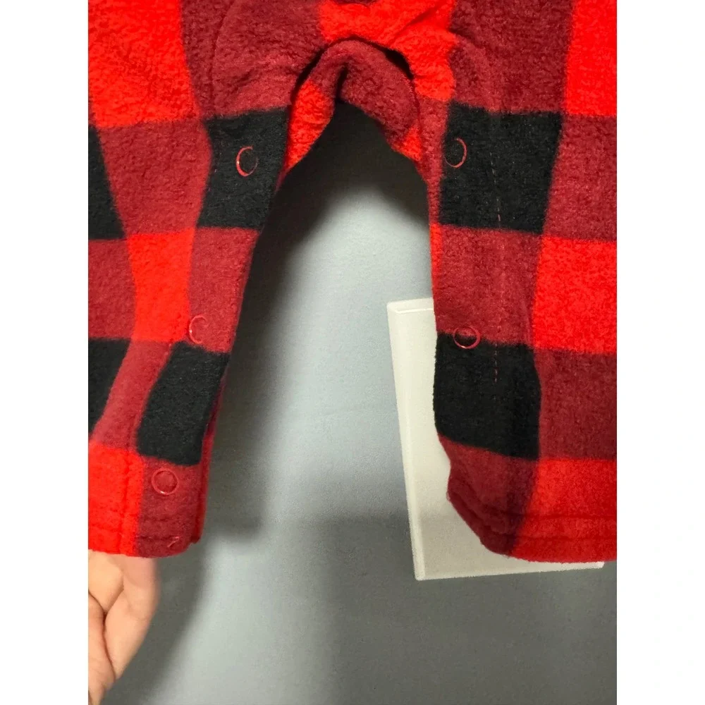 Rudolph the Red Nosed Reindeer‎ Baby Pajamas Red Black Buffalo Check Fleece 3m